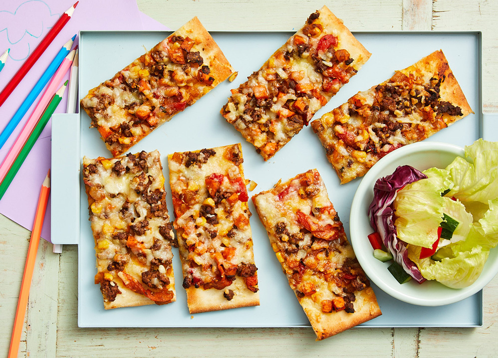 Sloppy Joe Beef Pizza with Sweet Potato Capsicum and Corn