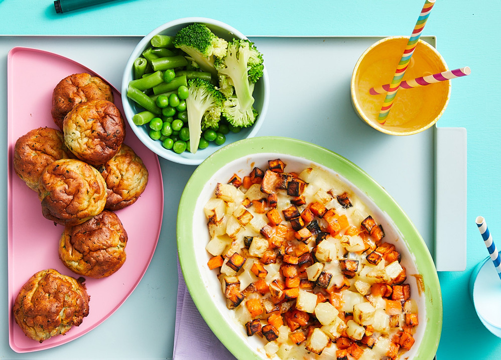 Fish Cakes with Creamy Potato and Sweet Potato Bake